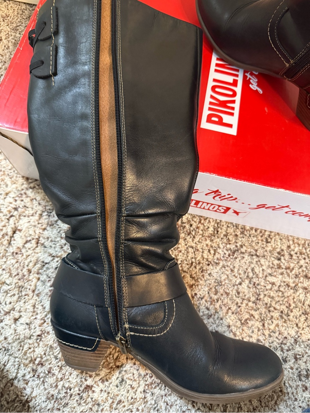 PIKOLINOS Black Mid-Calf Heeled Riding Boots - Picture 7 of 11